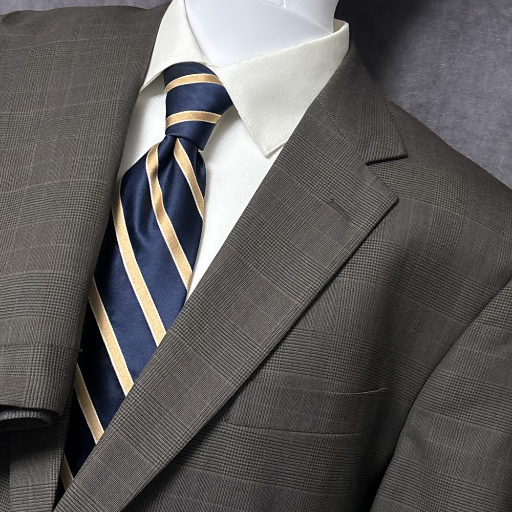 Jos A Bank Suit 44R 38x31 Brown Glen Plaid Wool Pleated Classic Blazer‎ Trousers
